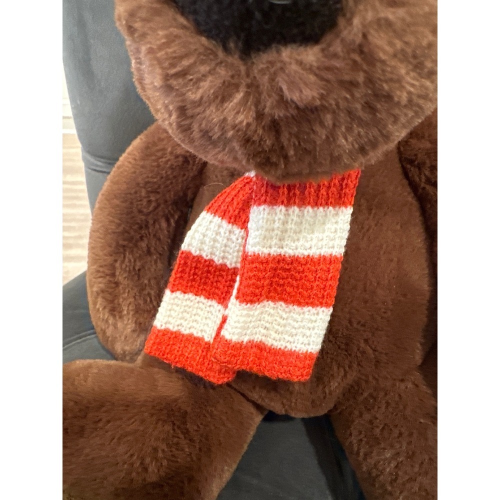 Aurora Plush Teddy Bear Stuffed holiday Red White Striped Scarf Collectible Toy - Picture 3 of 6